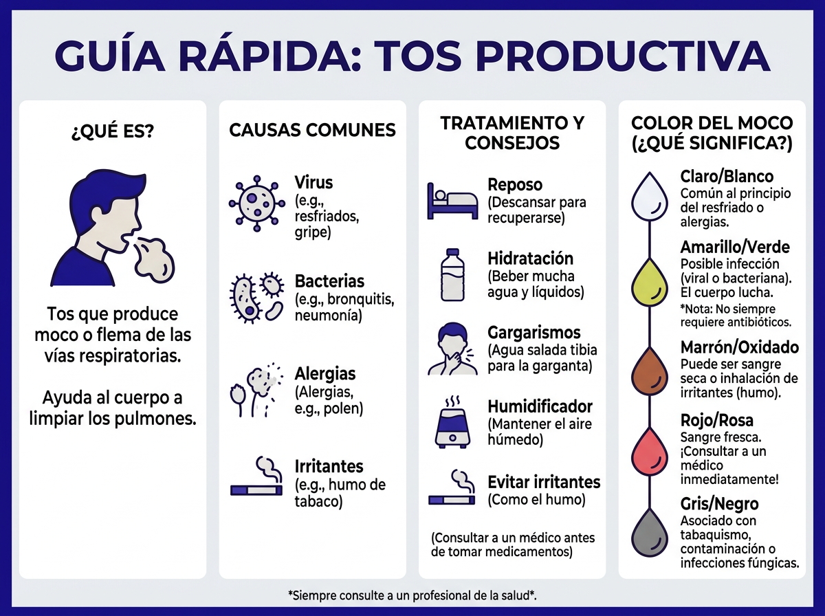 Infografía sobre tos con flema causas y síntomas comunes