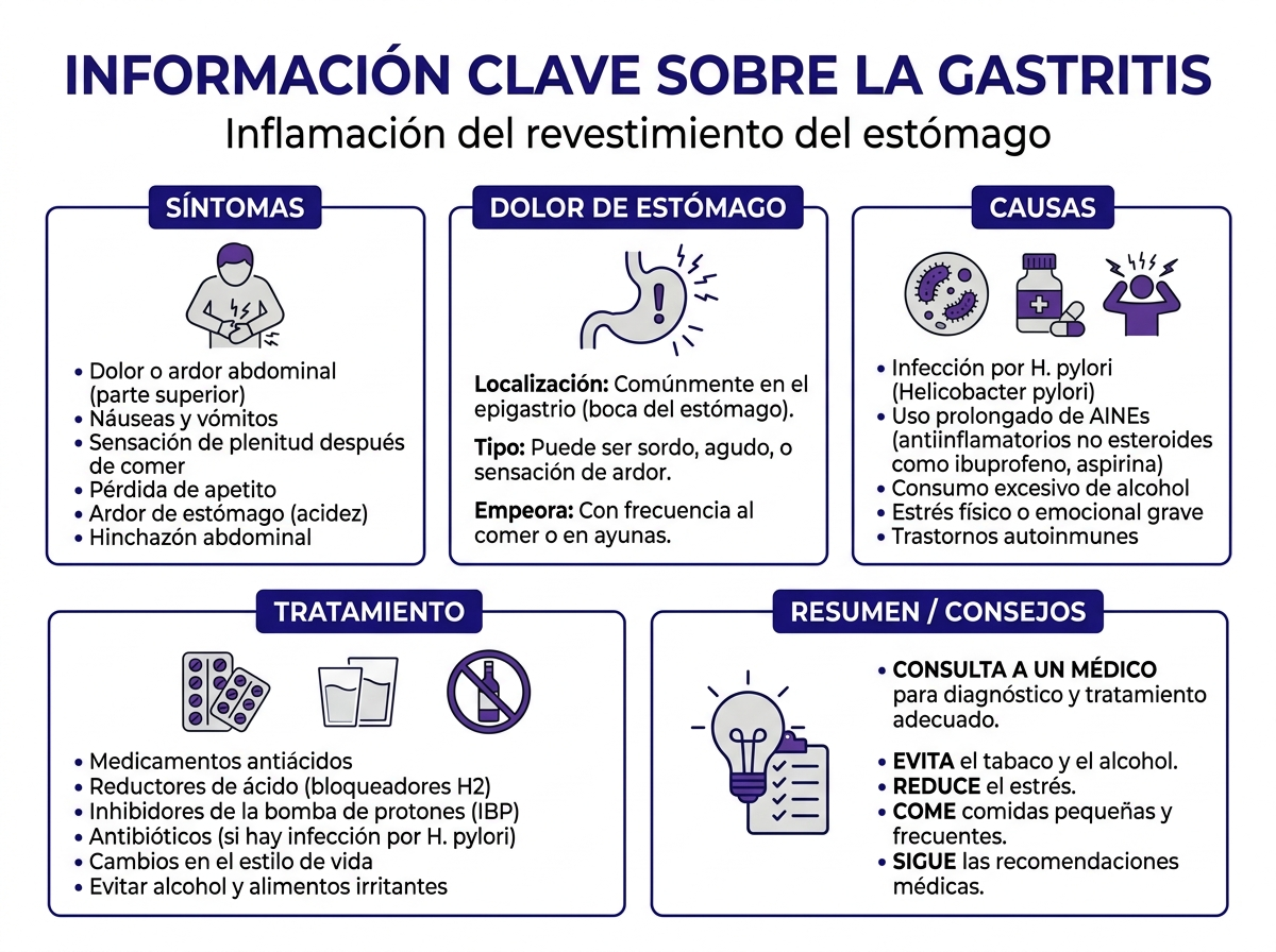 Infografía de gastritis sintomas y tratamiento - causas, síntomas y opciones de tratamiento
