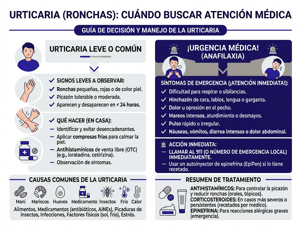 Diferencias entre ronchas urticaria sarpullido y dermatitis en la piel