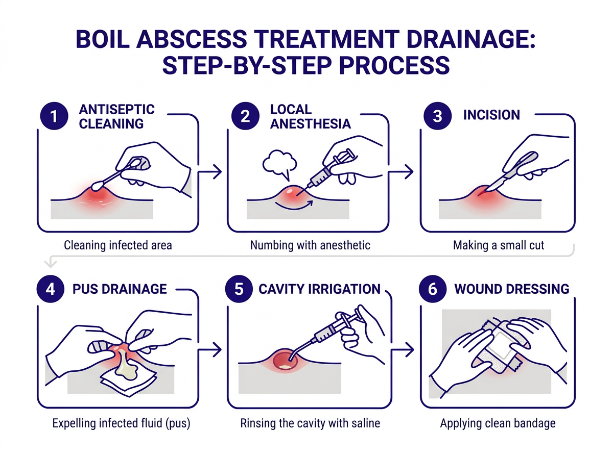 Boil treatment steps at urgent care - incision and drainage process