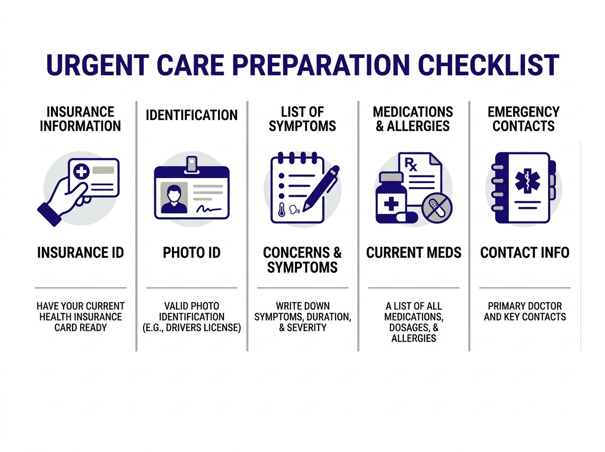 Urgent care visit preparation essentials including photo ID and insurance card