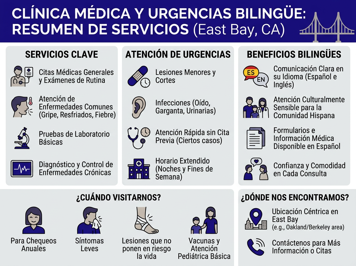 Médico hablando en español con paciente en clínica de urgencias