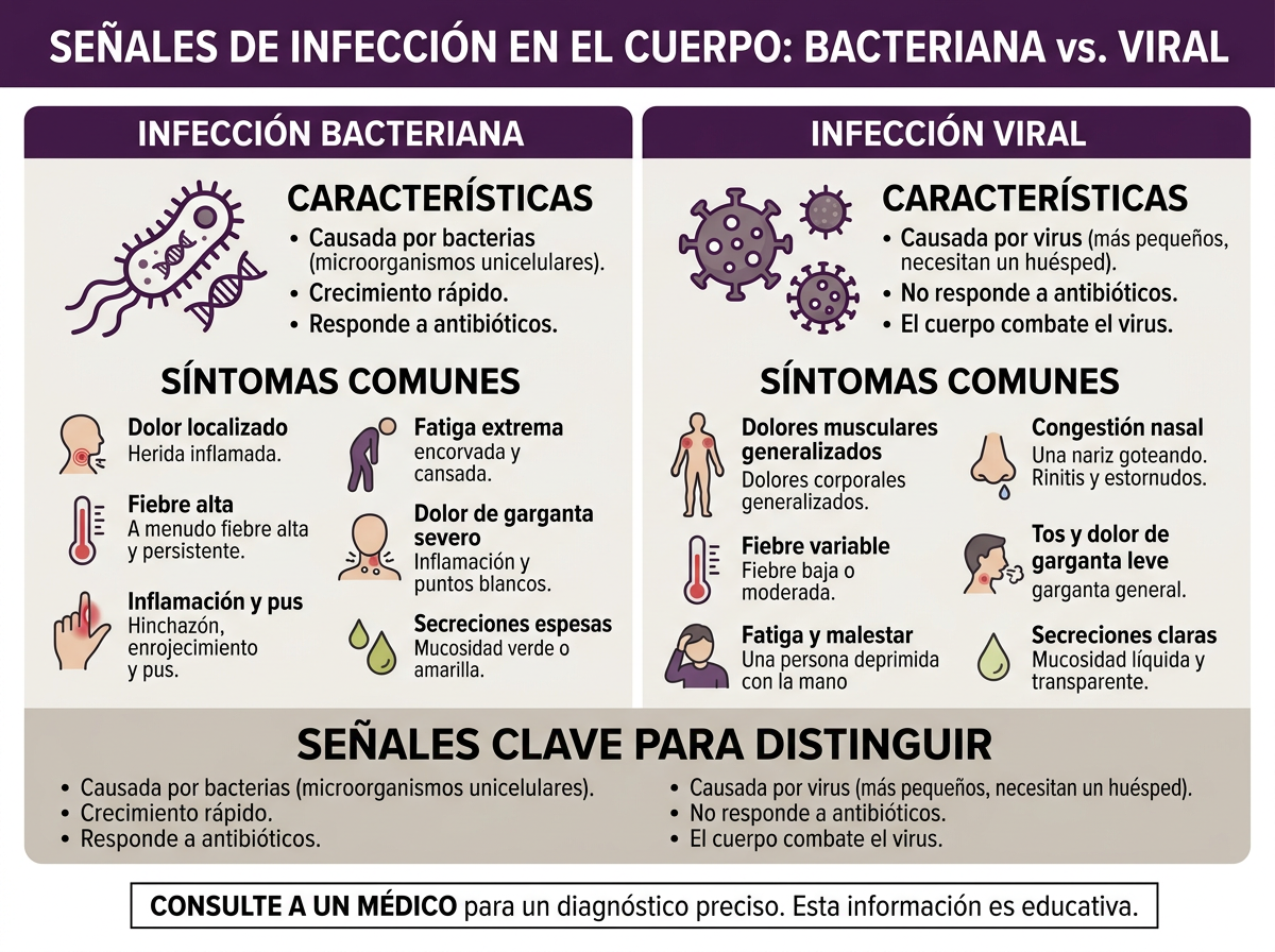 Infografía sobre cómo saber si tengo una infección — señales generales del cuerpo