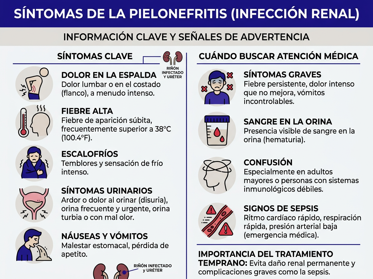 Ilustración médica de infección de riñón síntomas y anatomía del sistema urinario