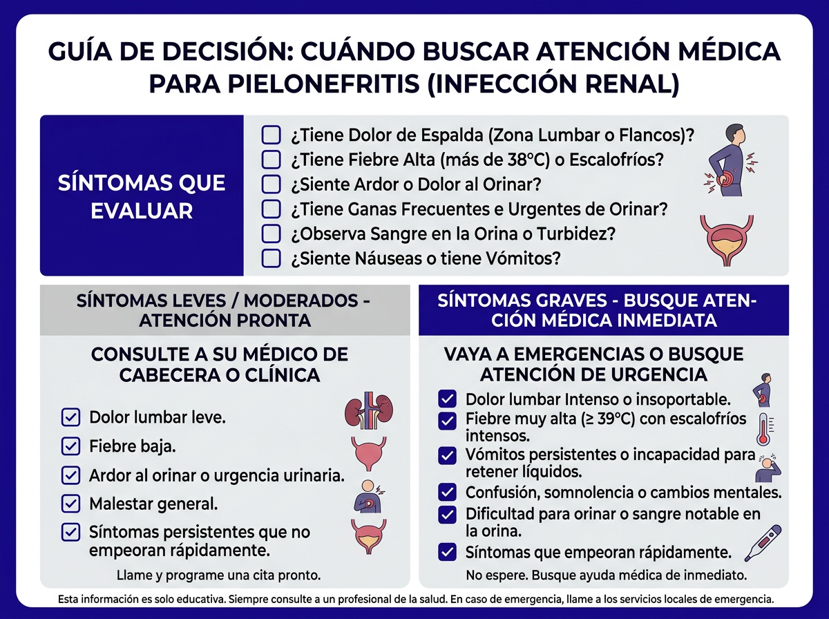 Señales de alarma de infección de riñón que requieren atención médica urgente sin cita