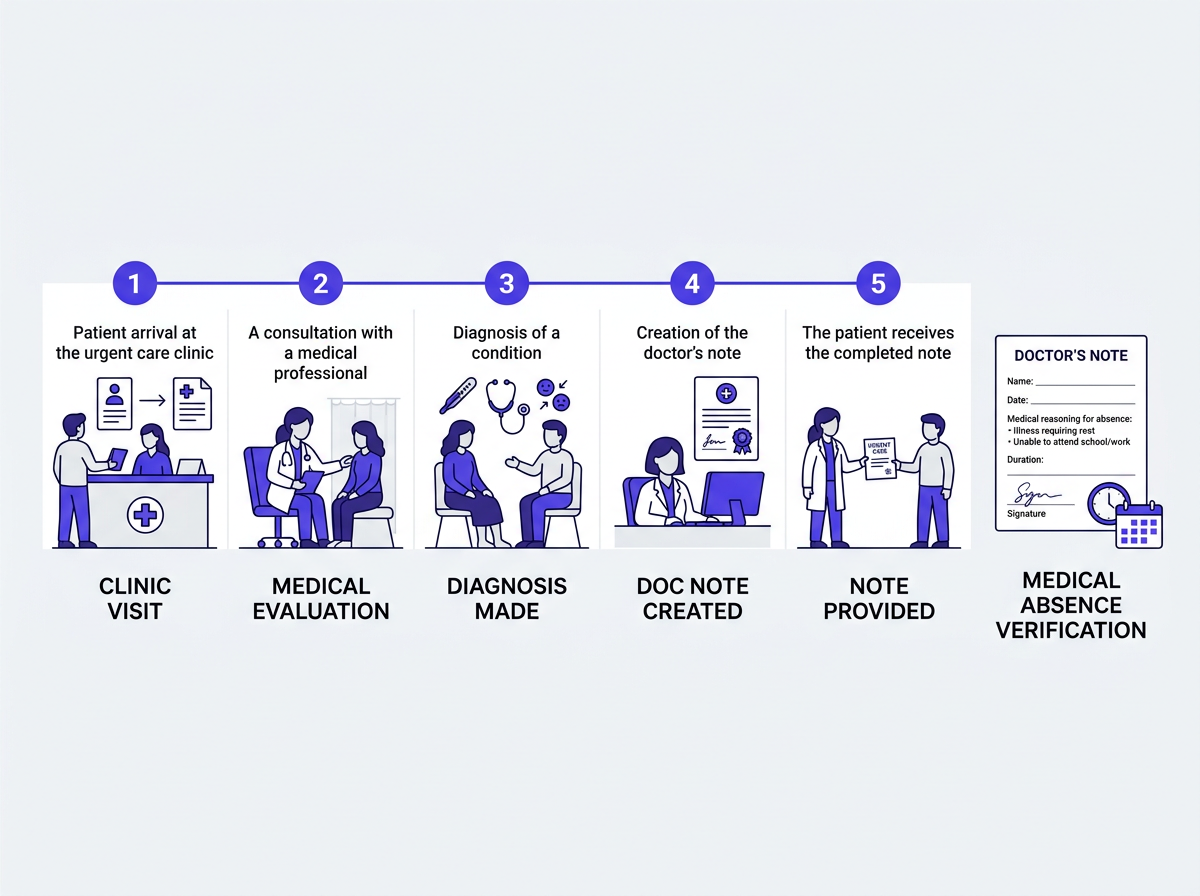 Urgent care exam steps before a doctor note is issued
