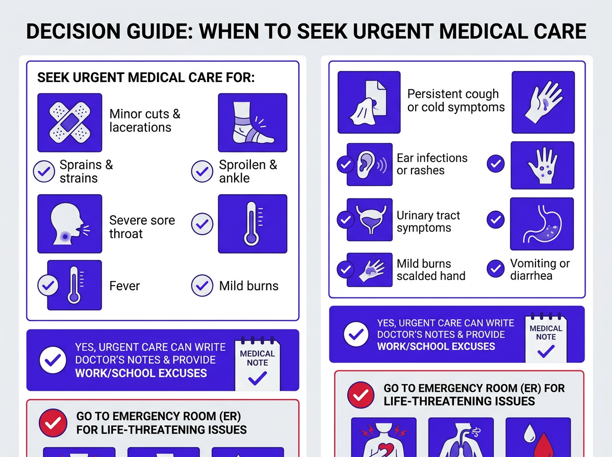 When to use urgent care versus virtual care for a same-day note