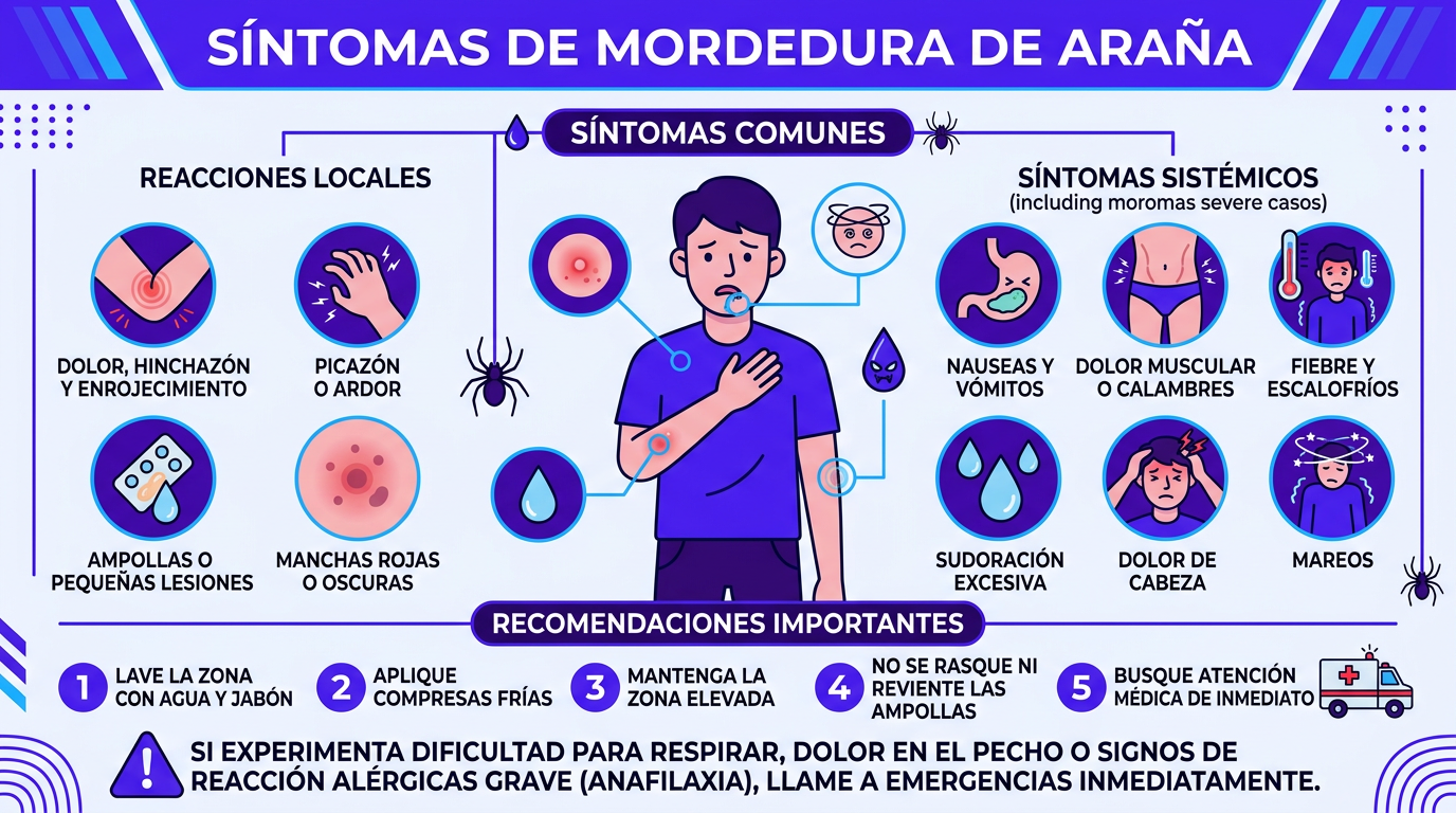 mordedura de arana sintomas