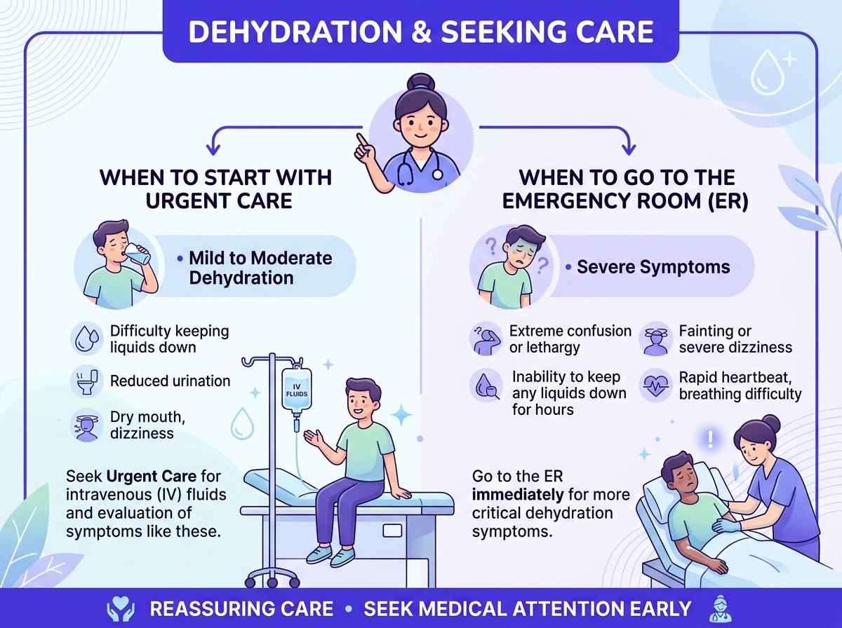 When to seek urgent care for can urgent care give iv fluids for dehydration