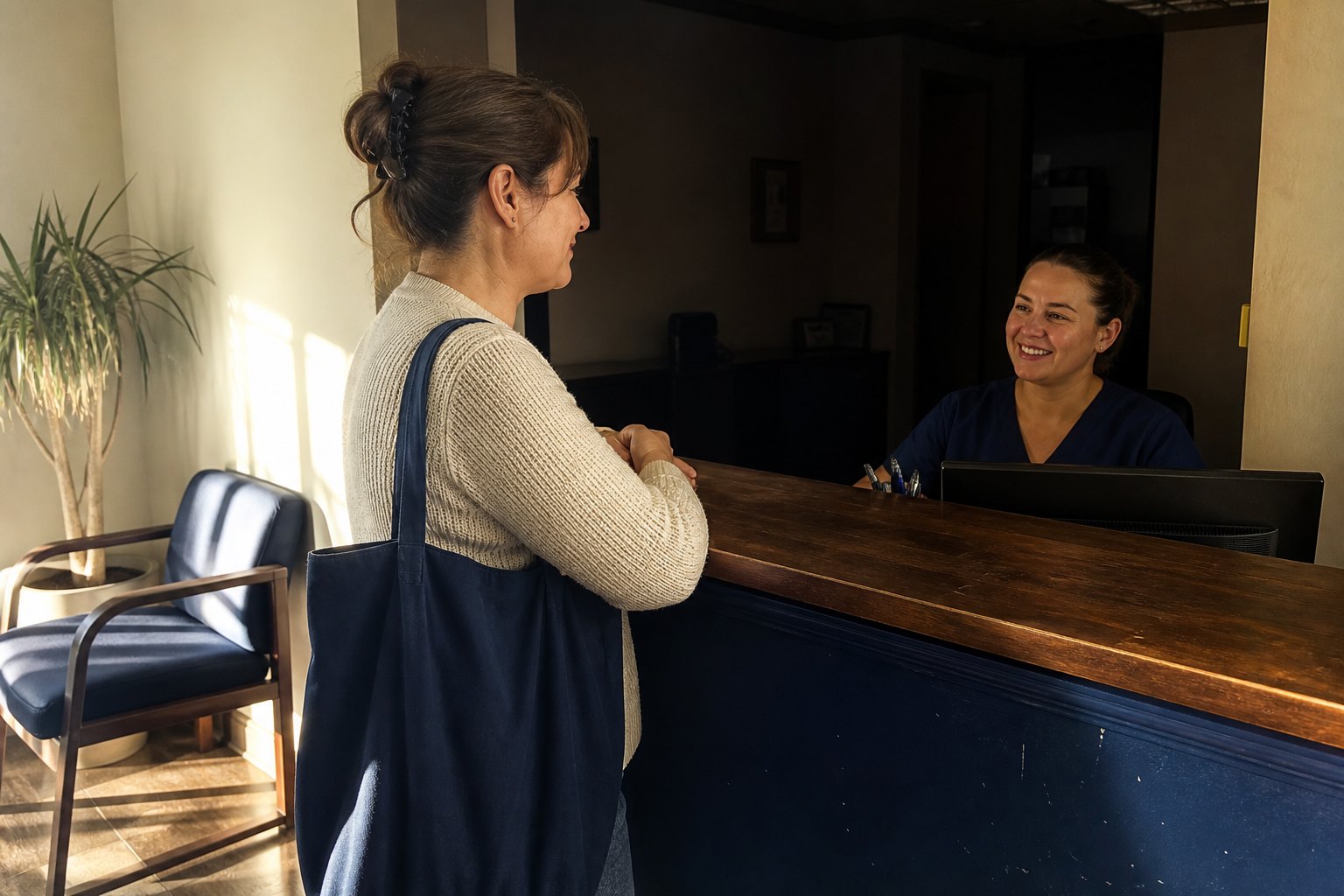 Patient checking in for a Tuesday dermatology appointment at CityHealth Montclair Village